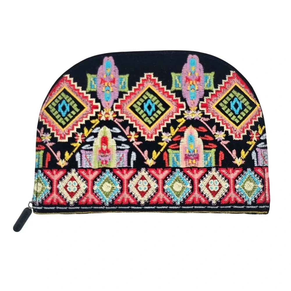 Johnny Was Embroidered Velvet Jewelry Organizer Travel Aztec Case Clutch Boho